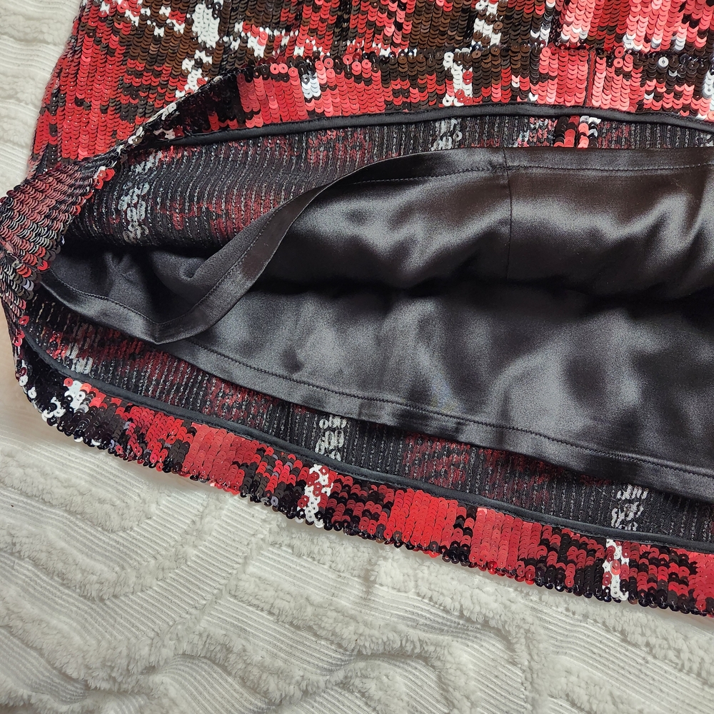 Tuckernuck NWT Sequin Red Plaid Houndstooth Pierre Holiday Shift Dress Medium - Picture 8 of 9